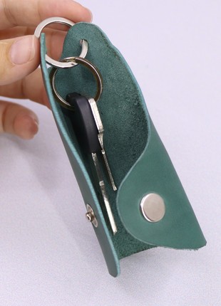Leather minimalistic key organizer case with button, key holder / Aqua2 photo