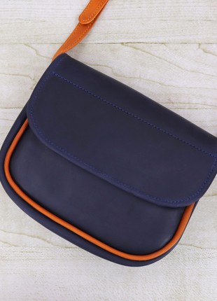 Leather Small Women's Half Round Shoulder Bag for Women/ Blue + Orange/ 10073 photo