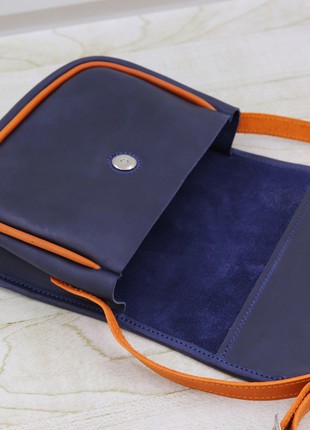 Leather Small Women's Half Round Shoulder Bag for Women/ Blue + Orange/ 10074 photo