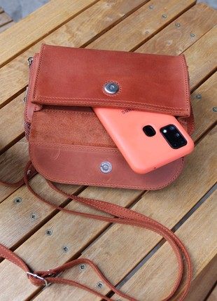 Leather crossbody bag-wallet for iphone 14 on shoulder strap for women / Brown - 010102 photo