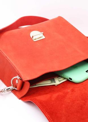 Small minimalist handmade women's briefcase/ bag with top handle and shoulder strap/ Red - 10346 photo