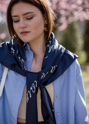 Silk scarf “Be mutually beautiful” blue 65*65cm