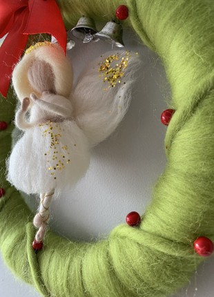 Wreath on the door, decoration for the New Year and Christmas, decor with an angel, New Year's and Christmas decor2 photo