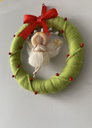 Wreath on the door, decoration for the New Year and Christmas, decor with an angel, New Year's and Christmas decor10 photo