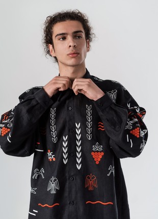 Black linen embroidered shirt MEN'S SLOVO BLACK7 photo
