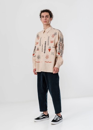 Beige linen embroidered shirt MEN'S SLOVO