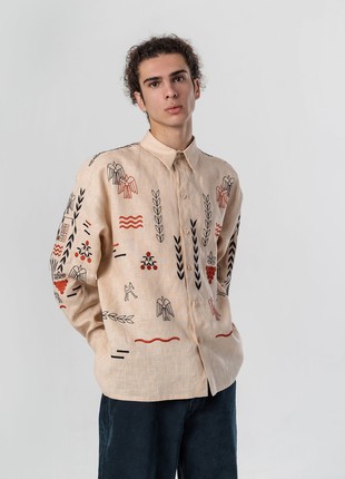 Beige linen embroidered shirt MEN'S SLOVO8 photo