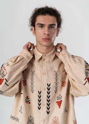 Beige linen embroidered shirt MEN'S SLOVO7 photo