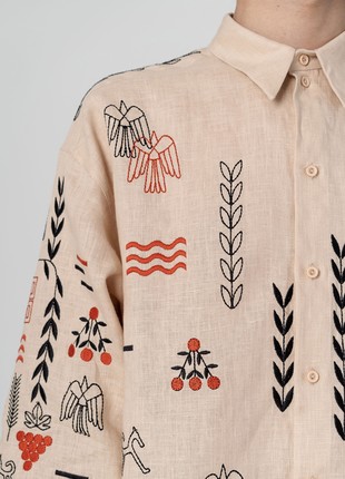 Beige linen embroidered shirt MEN'S SLOVO3 photo