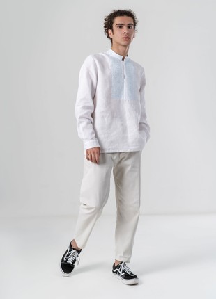 Men's linen shirt with embroidery Sky