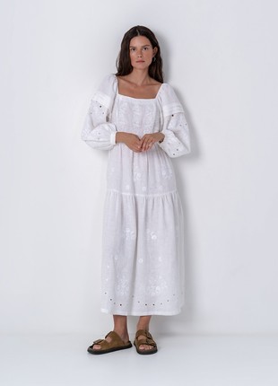 White linen embroidered dress "Myt"3 photo
