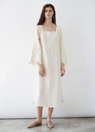 Beige linen dress with embroidery Nizhnist1 photo