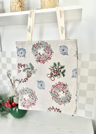 Christmas tapestry time shopping bag. Winter ornaments shoulder bag.1 photo