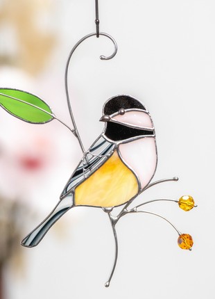Stained glass chickadee suncatcher