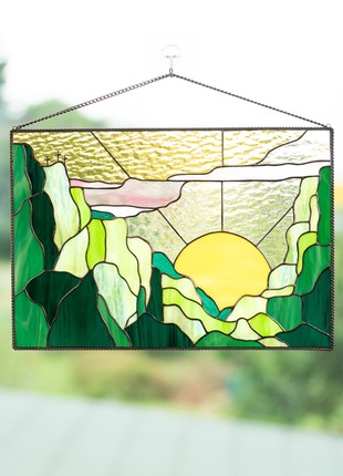 Mountain stained glass panel