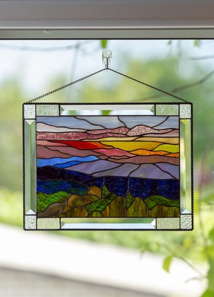 Blue Ridge Mountains stained glass panel