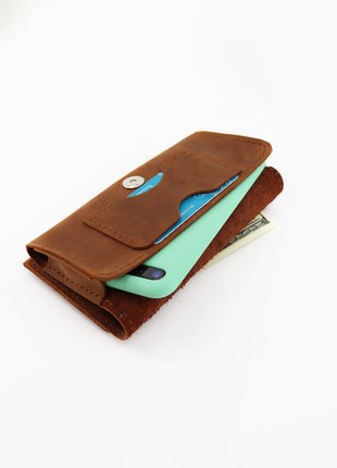 Women's Bifold Leather Long Wallet with Smartphone Pocket/ Handmade/ Brown/ 020023 photo