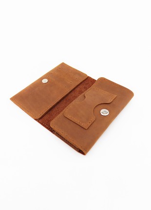 Women's Bifold Leather Long Wallet with Smartphone Pocket/ Handmade/ Brown/ 020025 photo