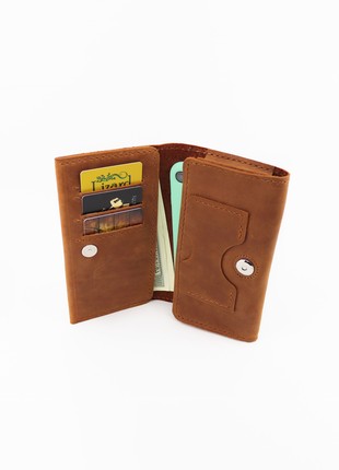 Women's Bifold Leather Long Wallet with Smartphone Pocket/ Handmade/ Brown/ 020026 photo