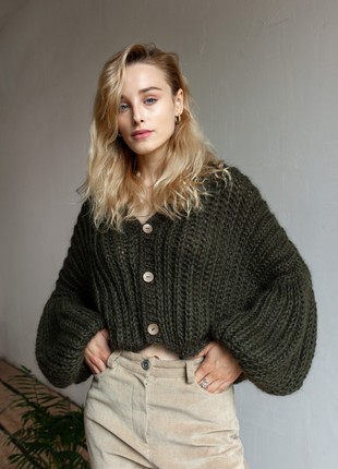 Kidmocher and wool cardigan in khaki color