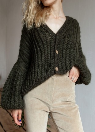 Kidmocher and wool cardigan in khaki color4 photo