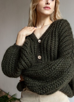 Kidmocher and wool cardigan in khaki color2 photo