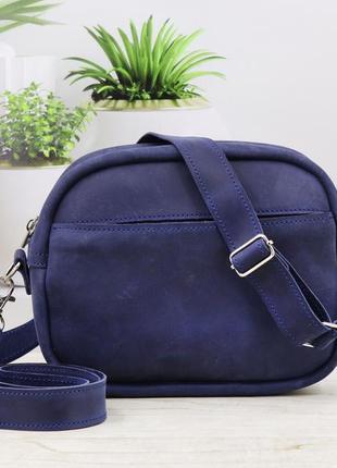 Casual Leather Round Women's Zipper Shoulder Bag/ Handmade/ Blue/ 01040