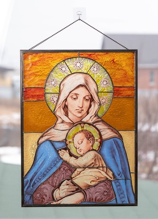 Virgin Mary stained glass panel