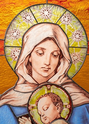 Virgin Mary stained glass panel6 photo