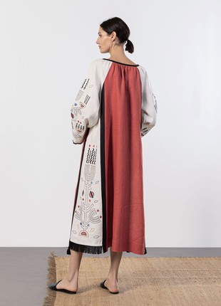 Long linen embroidered dress Cometa Red3 photo