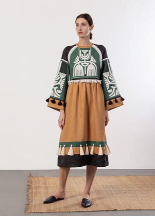 Linen dress with applique Icon Green1 photo
