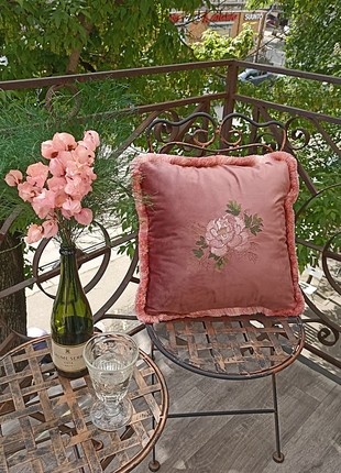 Pillow velvet with peonies embroidery MR Pillow