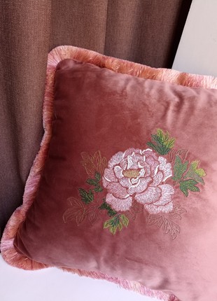 Pillow velvet with peonies embroidery MR Pillow7 photo