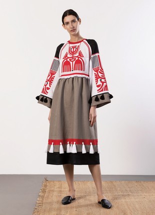 Linen dress with applique Icon Red