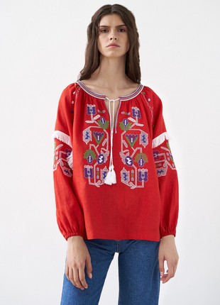 Linen shirt with floral embroidery Oksamyt