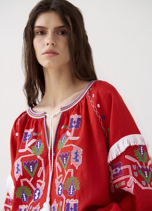 Linen shirt with floral embroidery Oksamyt2 photo