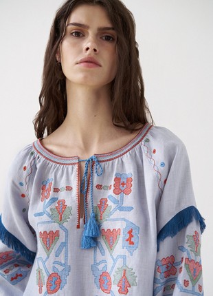 Women's embroidered shirt with fringe Oksamyt Blue
