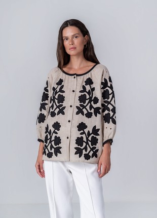 Linen blouse with applique Zagadka Black9 photo