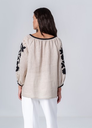Linen blouse with applique Zagadka Black4 photo