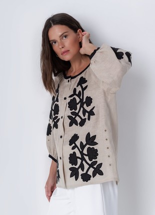 Linen blouse with applique Zagadka Black5 photo