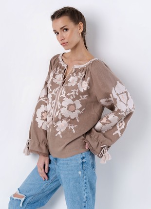 Linen embroidered shirt with free cut KRYM8 photo