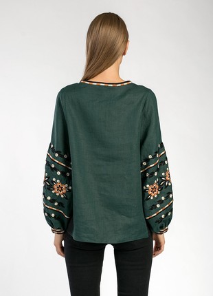 Embroidered shirt in dark-green linen Hvoya6 photo