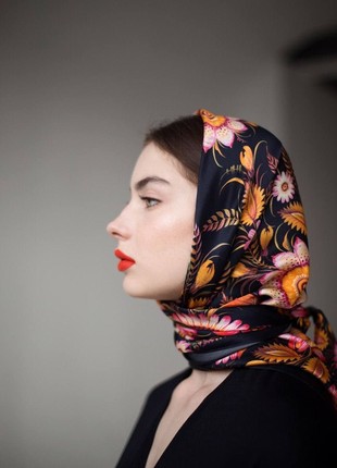 Silk square scarf “Black Gold” 65*65cm