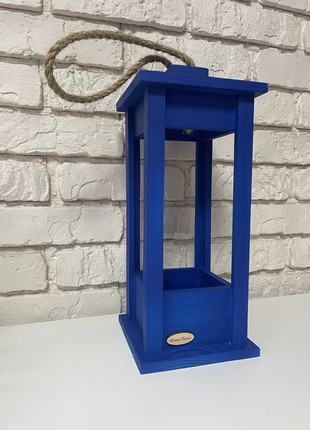 Candlestick wooden lantern blue 15x15x352 photo