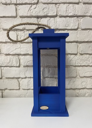 Candlestick wooden lantern blue 15x15x35