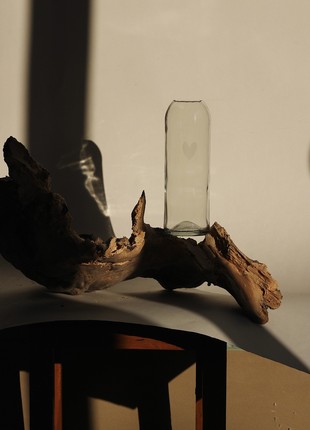 Upcycled transparent  wine bottle vase with matte heart, eco friendly home decor, glass vase, matte vase, minimalist vase3 photo