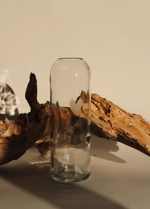 Upcycled transparent  wine bottle vase with matte heart, eco friendly home decor, glass vase, matte vase, minimalist vase2 photo