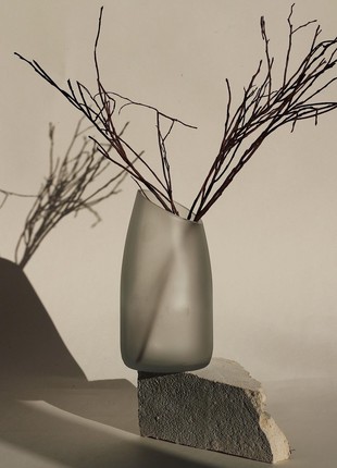 Upcycled wine bottle matte vase with oblique cut, eco friendly home decor, glass vase, matte vase, minimalist vase1 photo