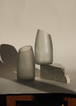 Upcycled wine bottle matte vase with oblique cut, eco friendly home decor, glass vase, matte vase, minimalist vase3 photo