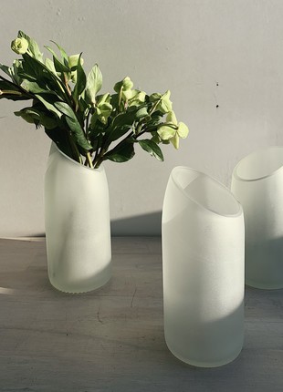 Upcycled wine bottle matte vase with oblique cut, eco friendly home decor, glass vase, matte vase, minimalist vase4 photo